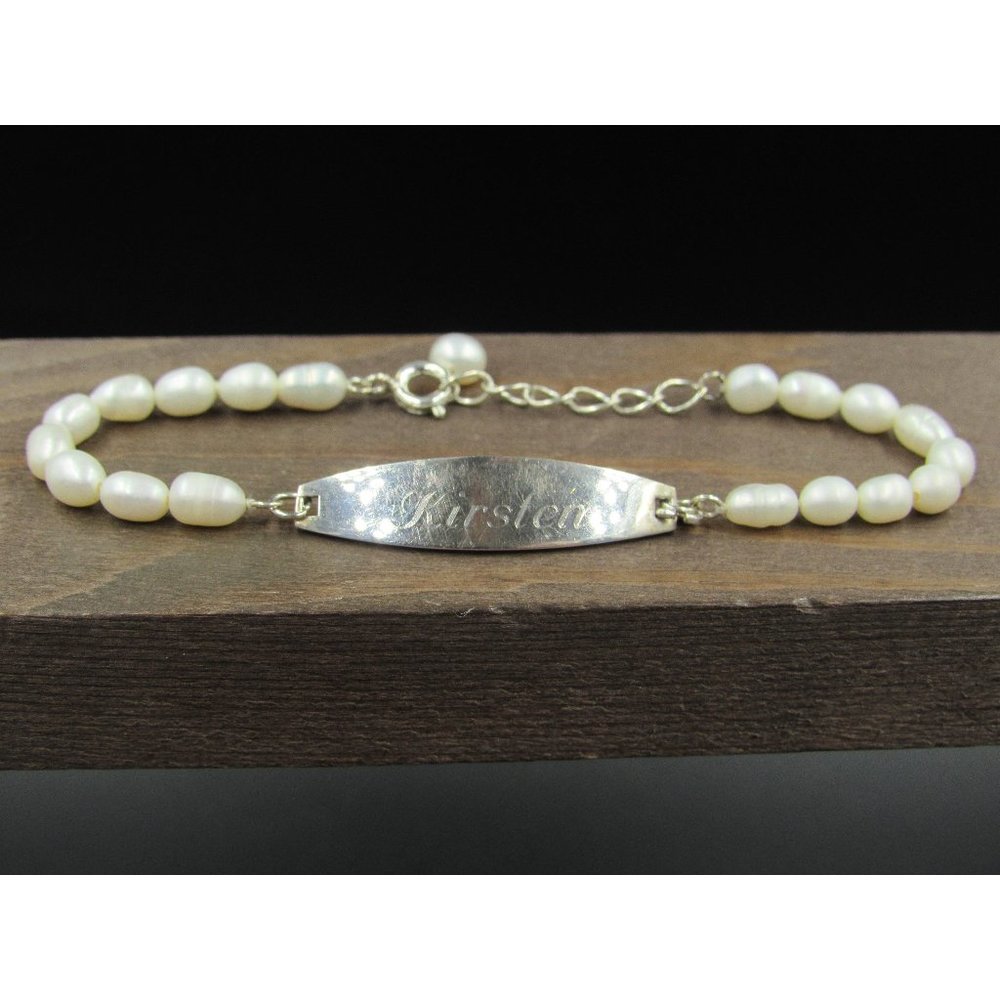 7" Sterling Silver White Pearl Kirsten Name Bracelet Vintage Wedding Engagement